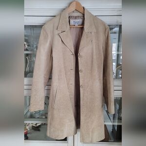 Wilsons Maxima: Suede, Beige, Paisly Patterned Coat. Large